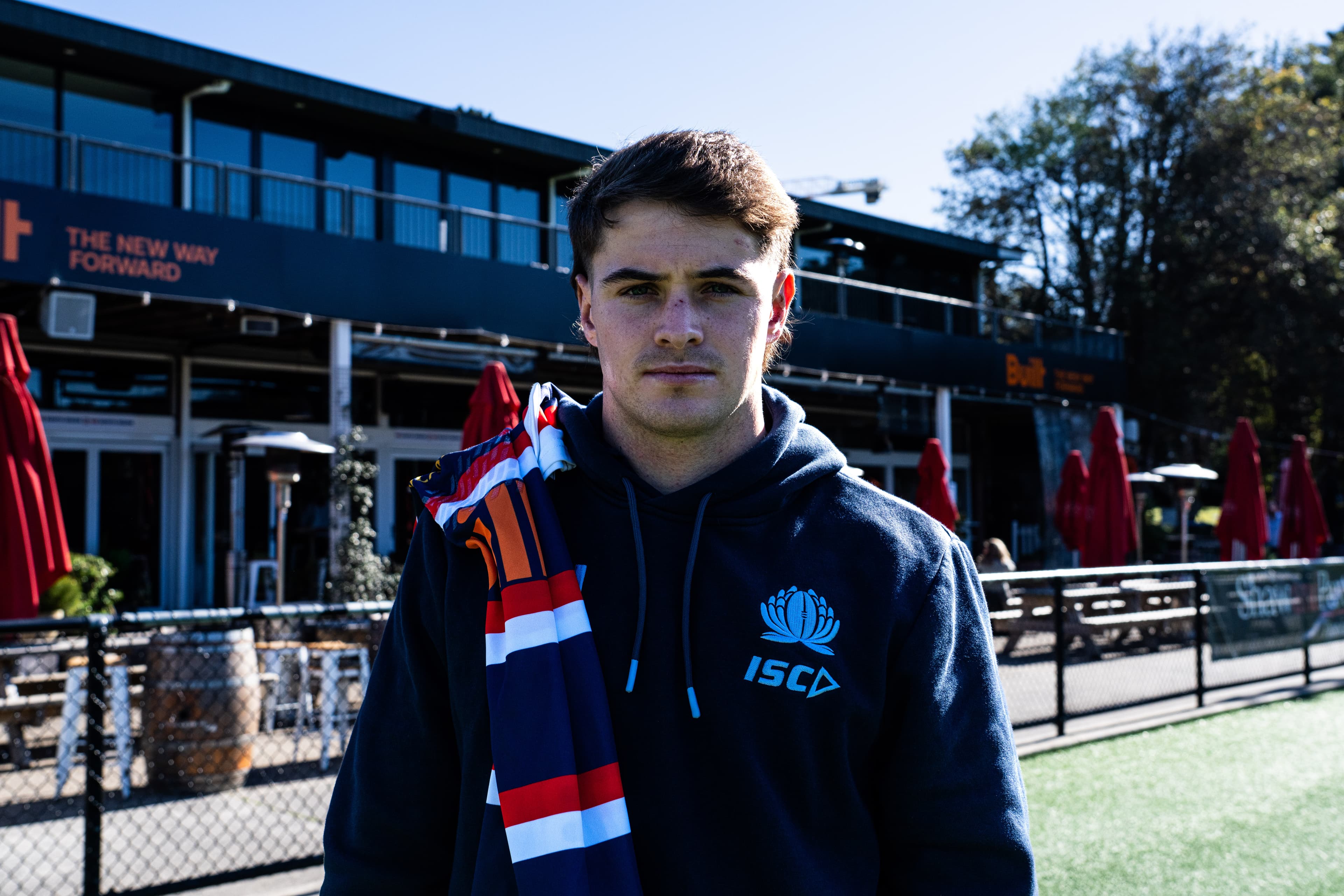 Teddy Wilson elaborates on his NSW Waratahs contract extension at his beloved Eastern Suburbs Rugby Club home ground, Woollahra Oval (Credit - Hugo Carr/NSW Waratahs0